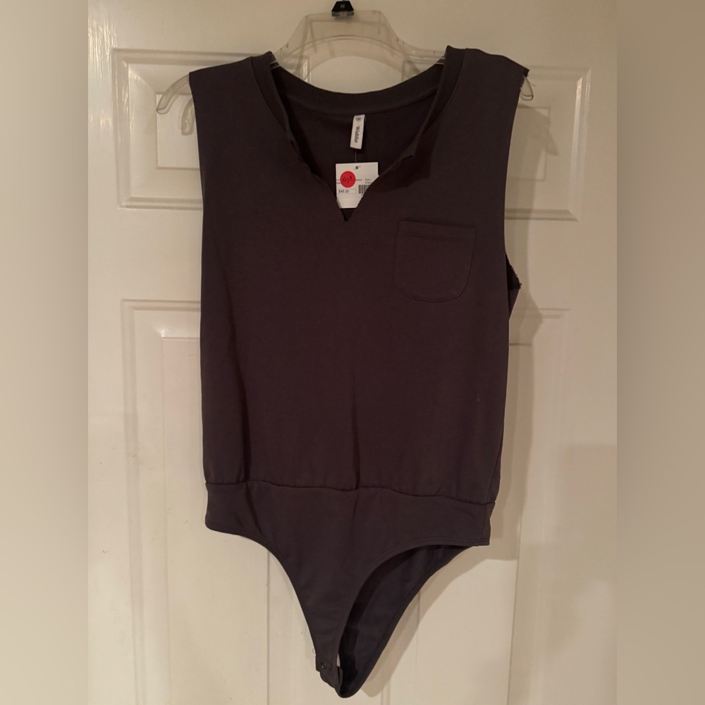 Wishlist Charcoal Sleeveless V-Notch Bodysuit with Pocket